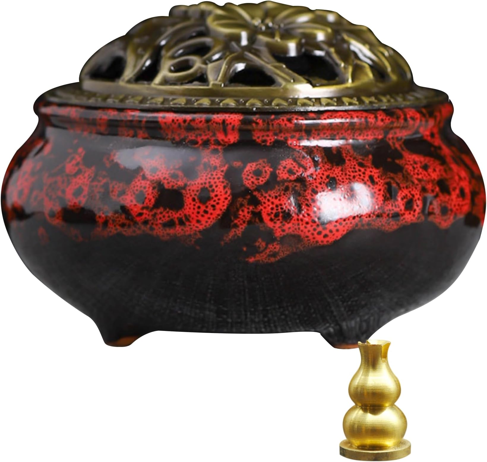 Ceramic Incense Burner， Cone Incense Holder, Ceramic Censer Suitable For Incense Cones/Coils/Sticks, There Are Metal Incense Holder+Fireproof Cotton Inside.