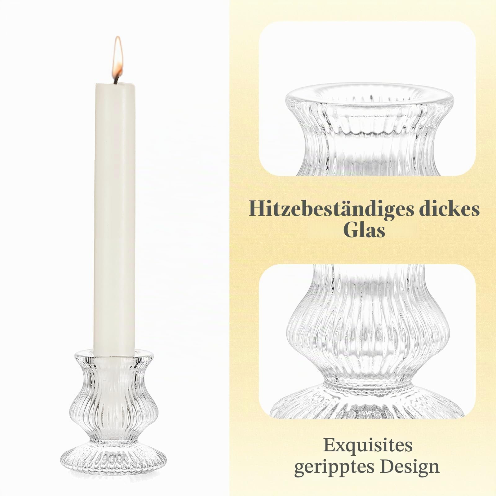Kerzenständer Glas Kerzenhalter Stabkerze Stabkerzenhalter: Hewory 20 Stück Kerzenständer Stabkerzen Klein Hochzeit Party Tischdeko | Rillendesign, Großpack, Stabil, Vintage & Elegant, Klein, Kerzenhalter Stabkerze für Tischdeko Wohnzimmer Weihnachten Par