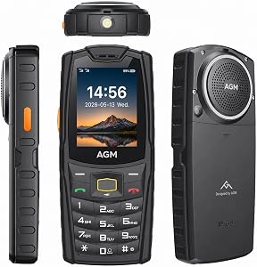 AGM M6 Unlocked Rugged Mobile Phone, 4G LTE Dual SIM, 128GB Storage Expandable, IP69K Waterproof, Loud Speaker & Clear Calls, Easy to Use Tactile Buttons, 2500mAh, Flashlight, FM Radio, Charging Dock