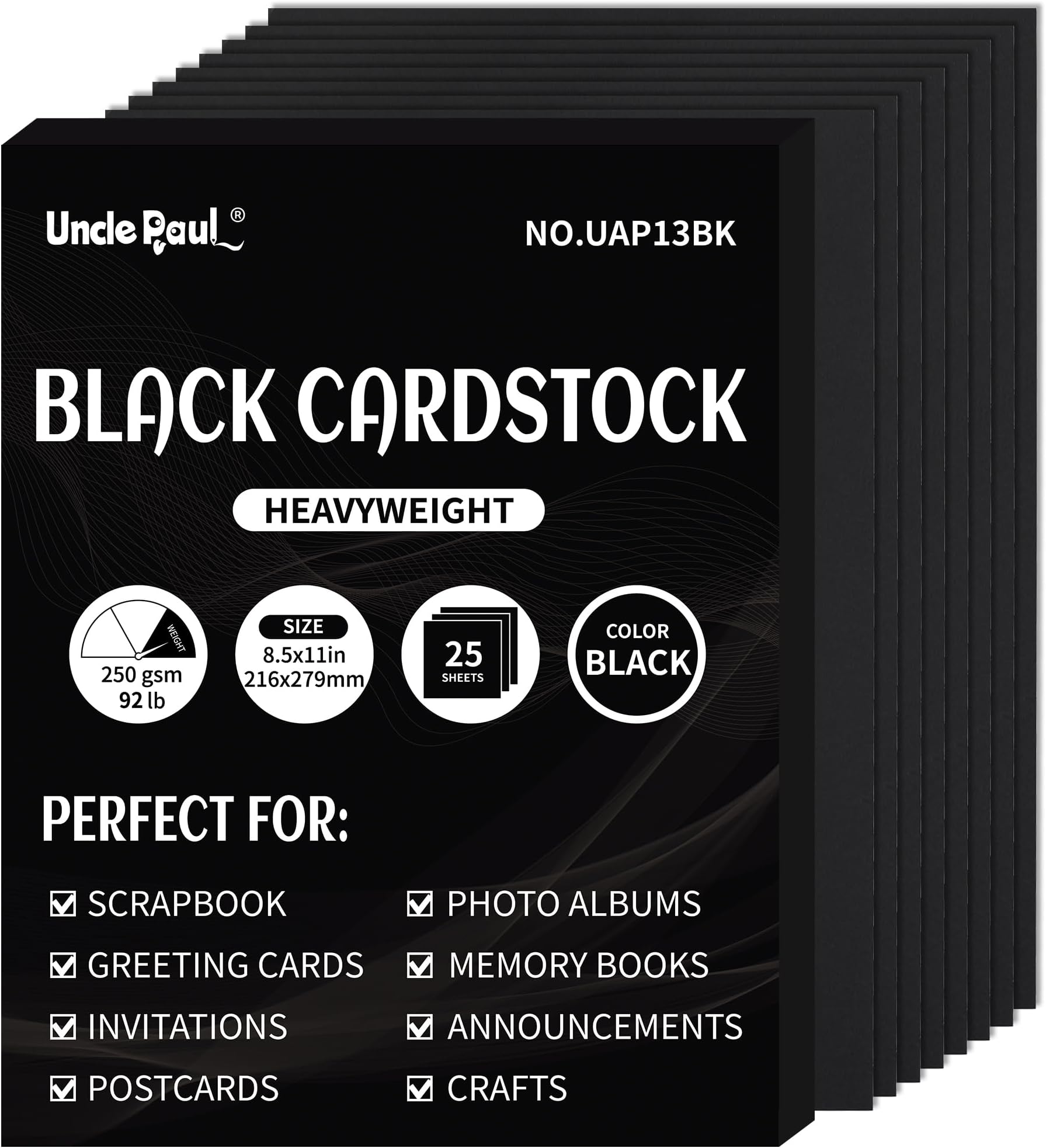 JAM PAPER Matte 80lb Cardstock 8.5 x 11 Coverstock 216 gsm Black Linen 50