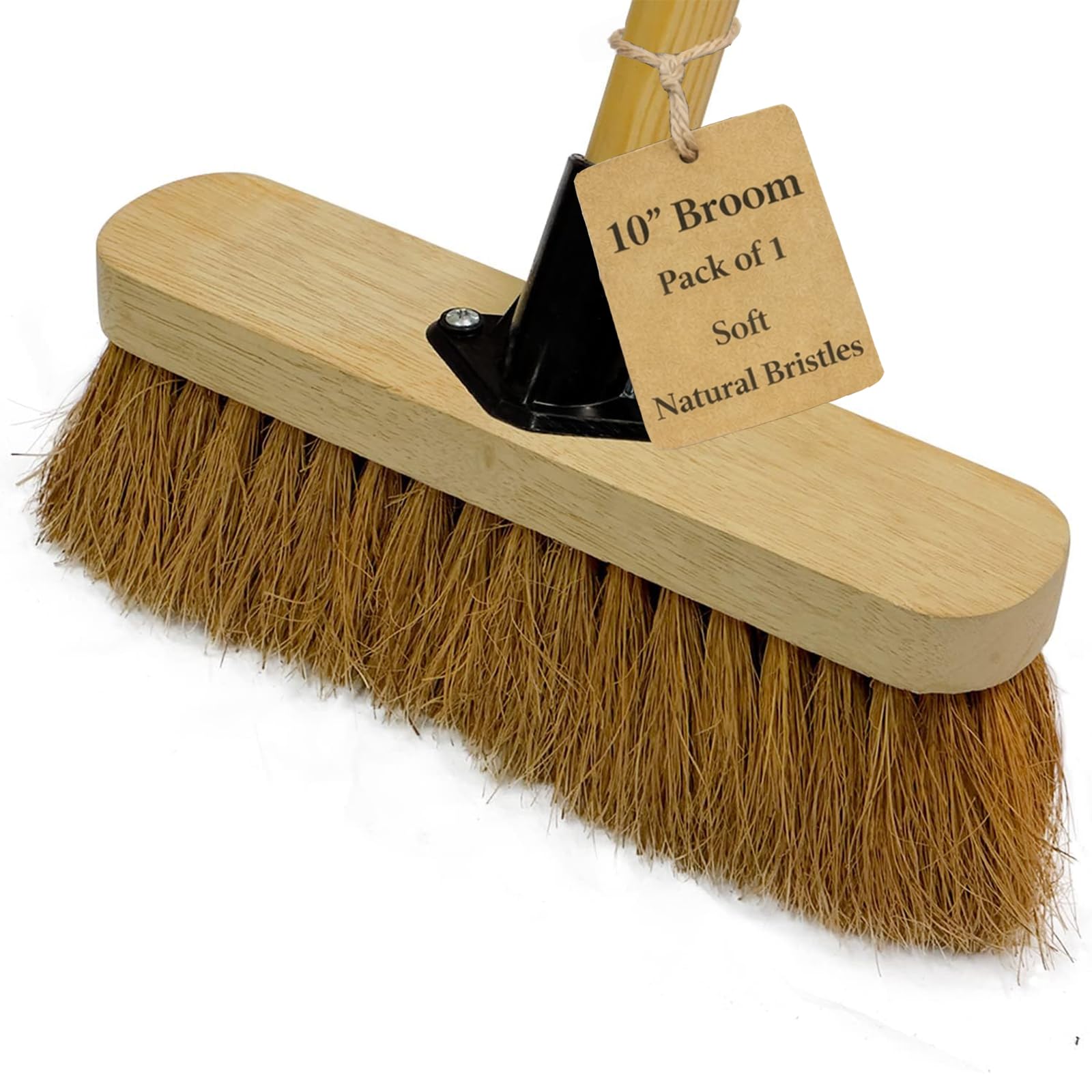 10 Inch Soft Broom With Wooden Handle Natural Coco Bristle Sweeping Brush For Indoor Floors Decking & Paving from B&Q