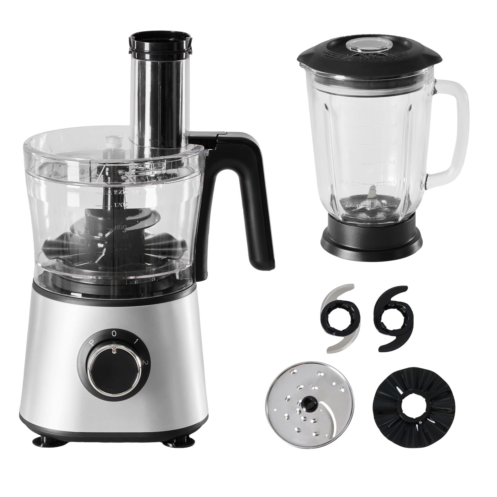 300W Food Processor Blender Combo 6 Cup 1 5L Glass Jar 2 Speeds Sharp Blades Safety Lock Dough