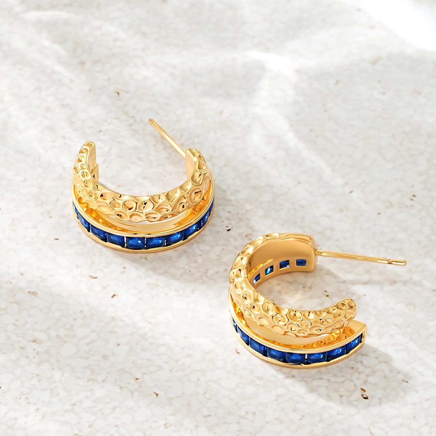 WEARON Gold Hoop Earrings for Women Dainty 14K Gold Plated Open Hoop Earrings 925 Sterling Silver Post Chunky Earrings for Her Everyday Jewelry - Image 6