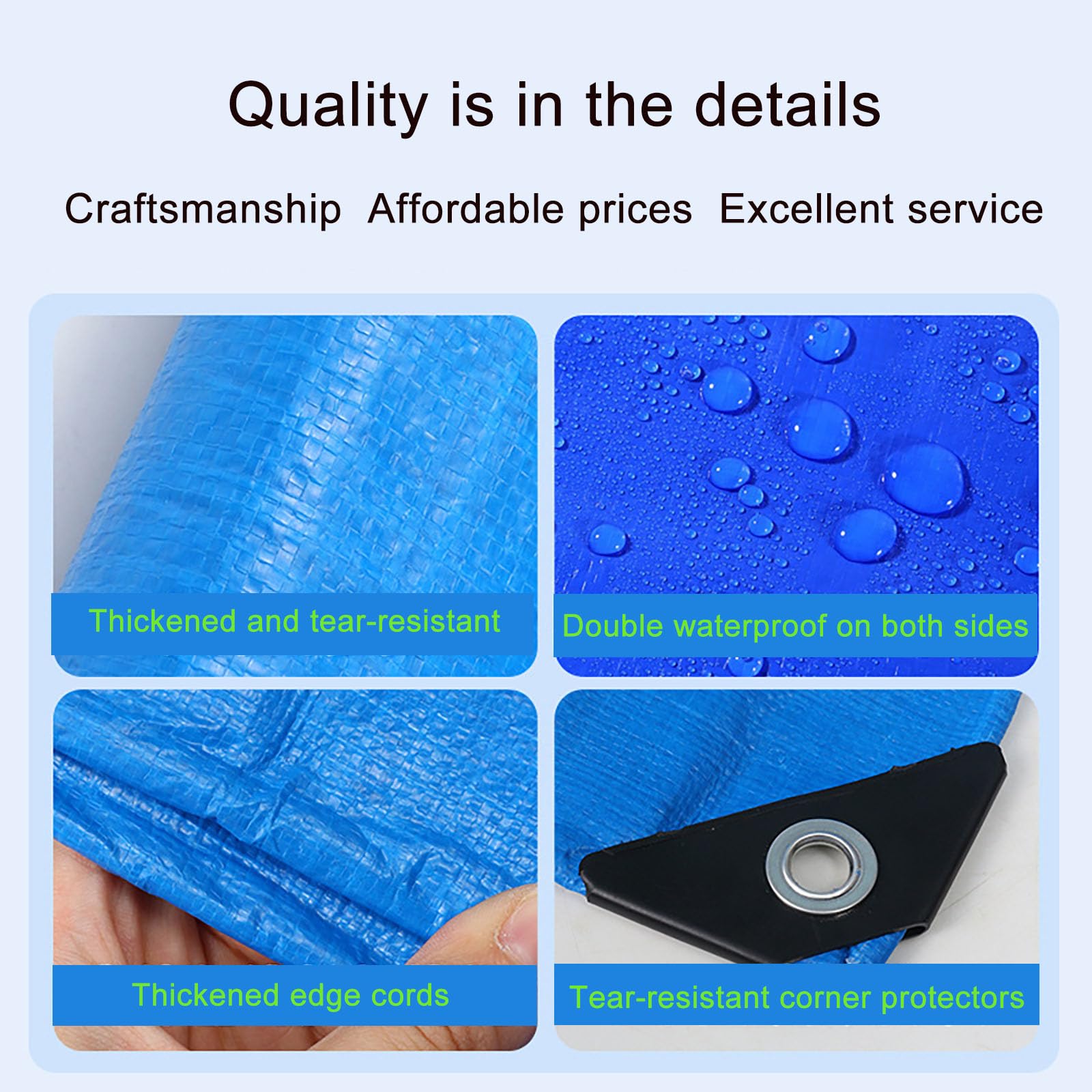 Lona Impermeable Exterior 250 x 250 cm Resistente a Los Rayos UV Lona de Construcción Varios Tamaños Distintos a Elegir para Terrazas Muebles Leña Jardín Piscina Coche, Azul
