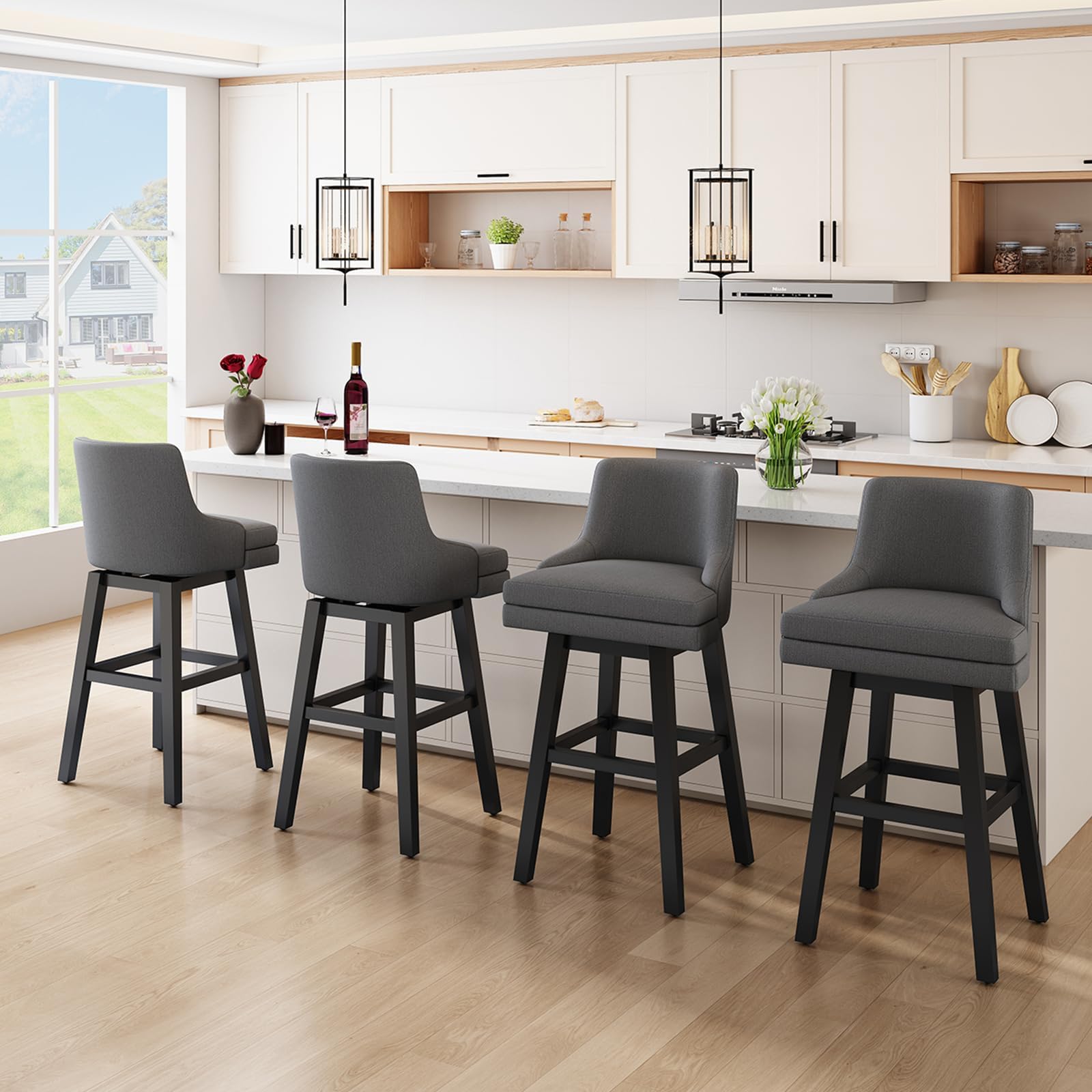 GYI Swivel Bar Stools with Backs Set of 4, 30 Inch Seat