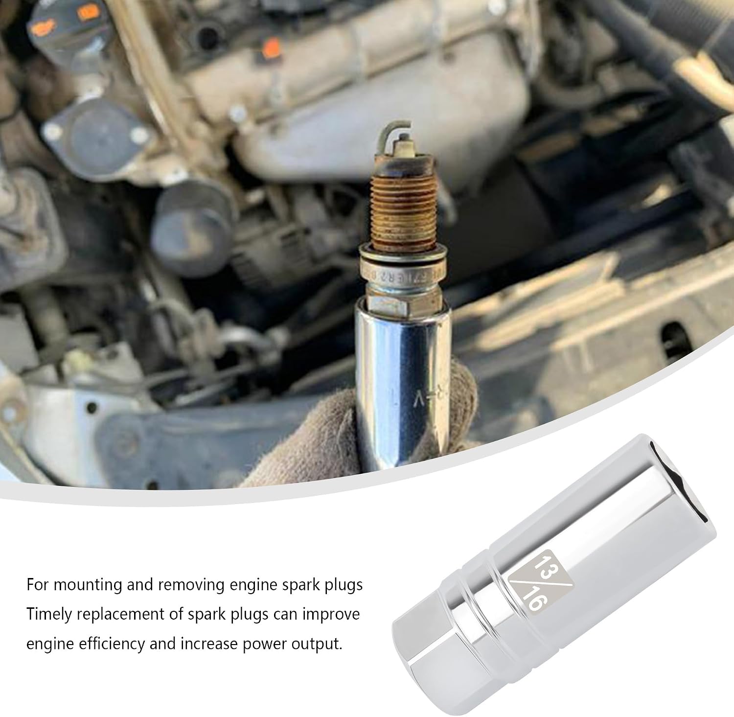 5PCS Magnetic Spark Plug Socket Set,Include Thin Wall 12 Point Socket Set 3/8 Drive 14mm&16mm,and Spark Plug Removal Tool 9/16",5/8",13/16",Universal Magnetic Socket Set Car Accessories