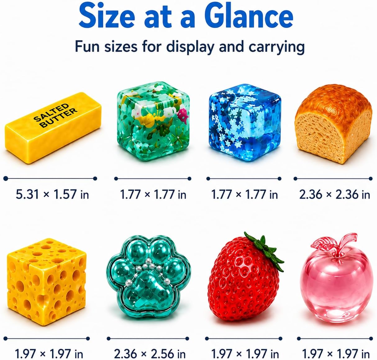 Squishy Fun Box 8 Pieces Squishy Pack Cheese Food Squishies Set Slow Rising Butter Strawberry Ice Cube Apple Bread Cat Paw Squishy Toys Squeeze Stress Balls for Adults
