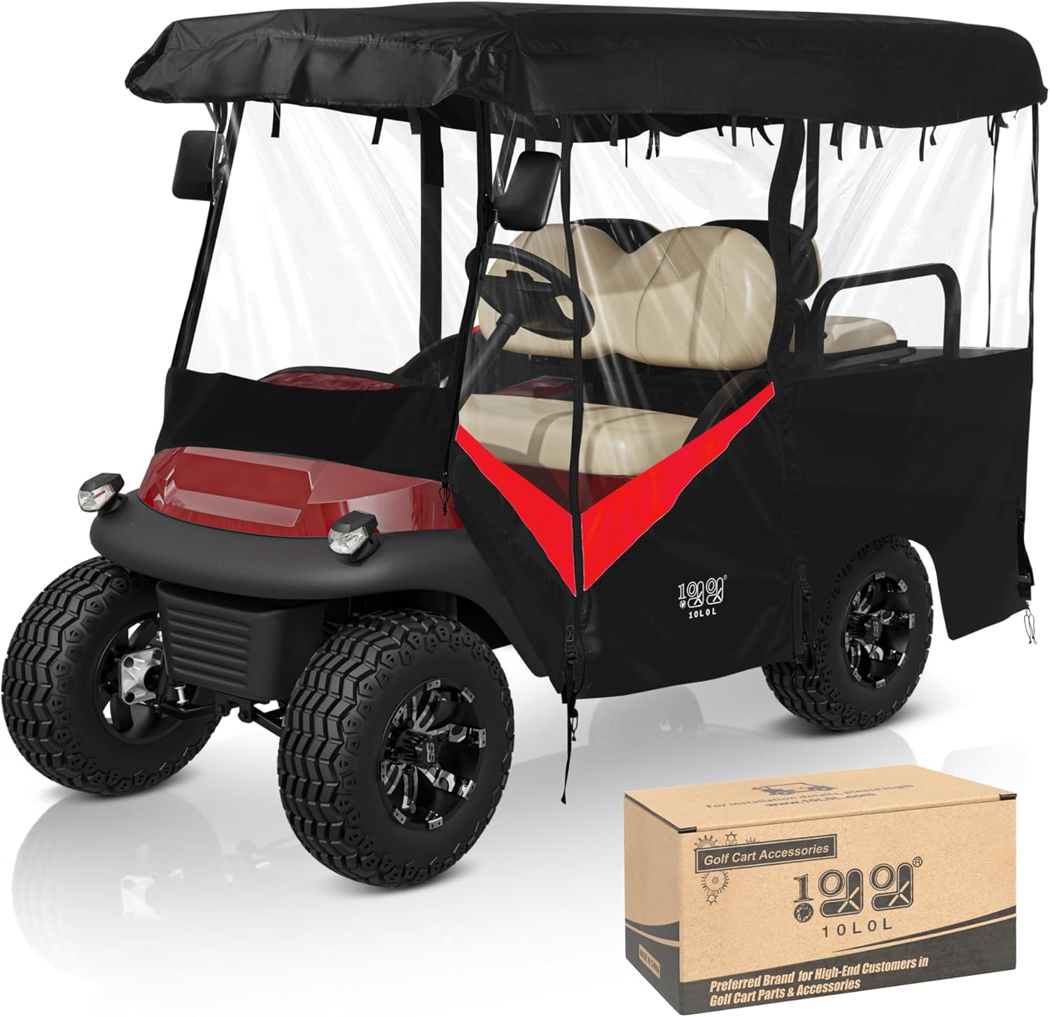 10L0L Universal Golf Cart Enclosure 86.6in 4 Passenger Fit for Yamaha Club Car EZGO TXT RXV, Waterproof Windproof Snowproof Portable Transparent 4 Sided Driving Cover