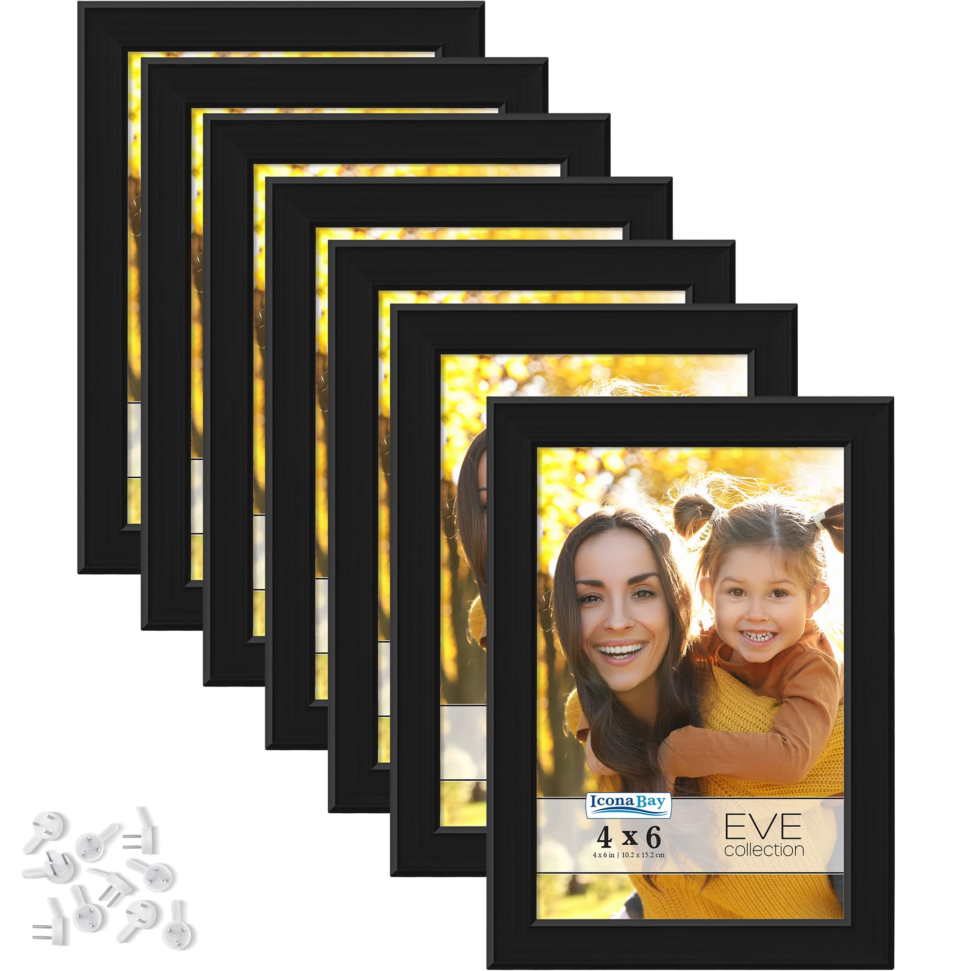 Icona Bay 4x6 Picture Frames (Black, 10 Pack), Modern Double-Beveled Frame, Tabletop or Wall Mount, Eve Collection