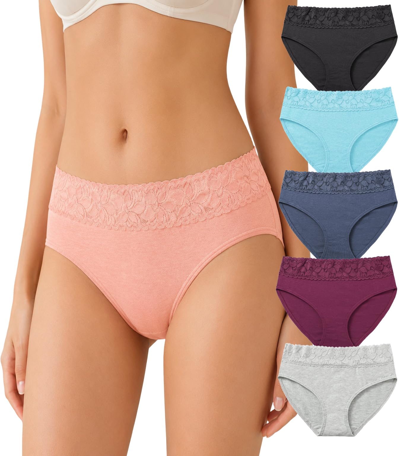 Womens Underwear Cotton Bikini Panties Lace Soft Hipster Panty Ladies Stretch Full Girls Briefs (Multicolor)-image-18