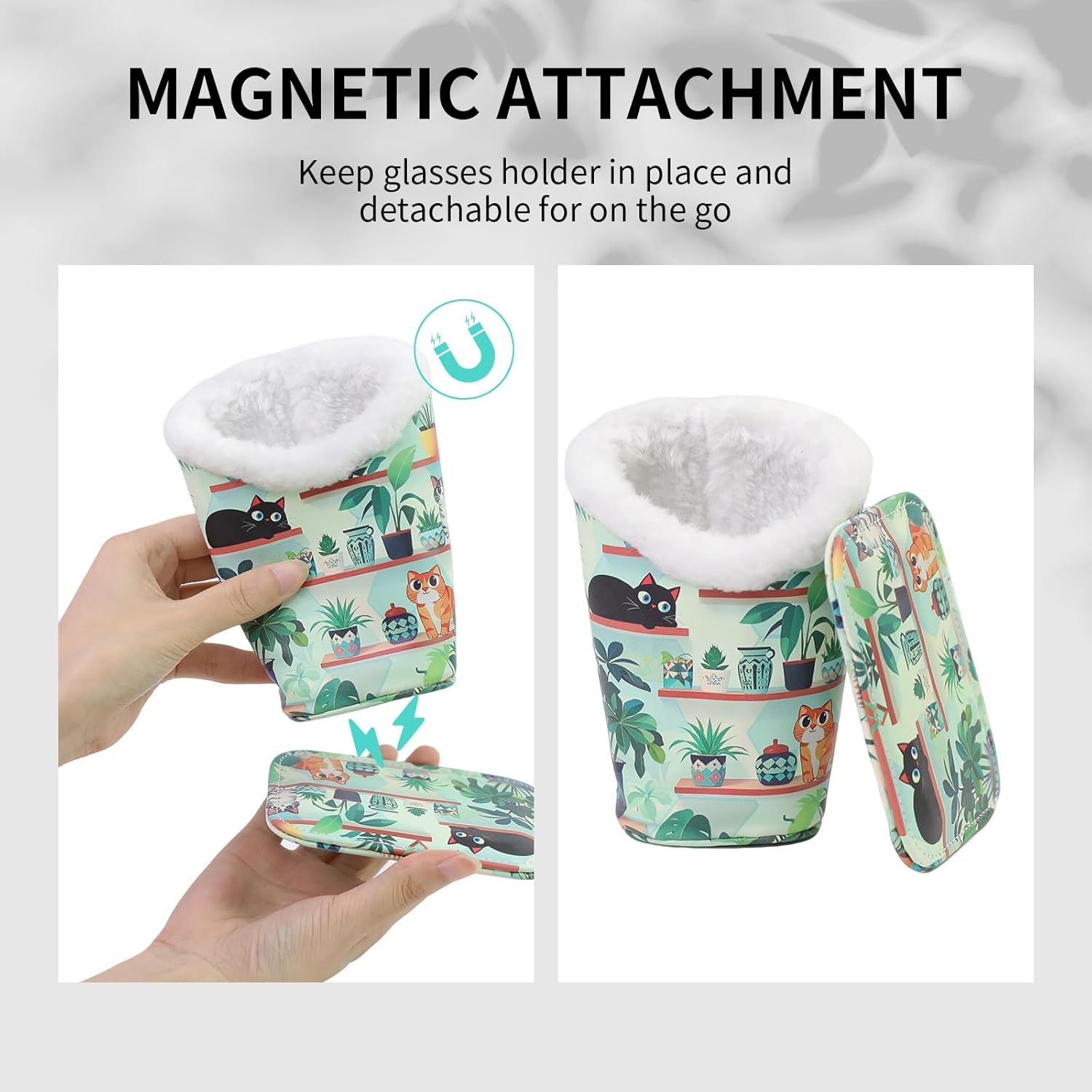 Plush Lined Eyeglasses Holder, Cute Magnetic PU Leather Glasses Stand Case for Women Men Kids - Image 3