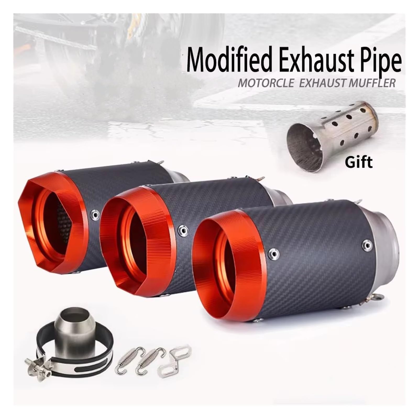 silencioso escape moto Para CB300R Para MT07 Para Z1000 Para Ninja400 | Tubo de escape de escape 51 mm/60 mm Universal A Silenciador escape de fibra de carbono de carreras(B2)