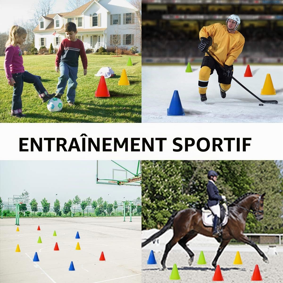 Lot De 12 Cônes De Signalisation – Football, Entraînement, 17 Cm, 4 Couleurs, Trous De Stabilité