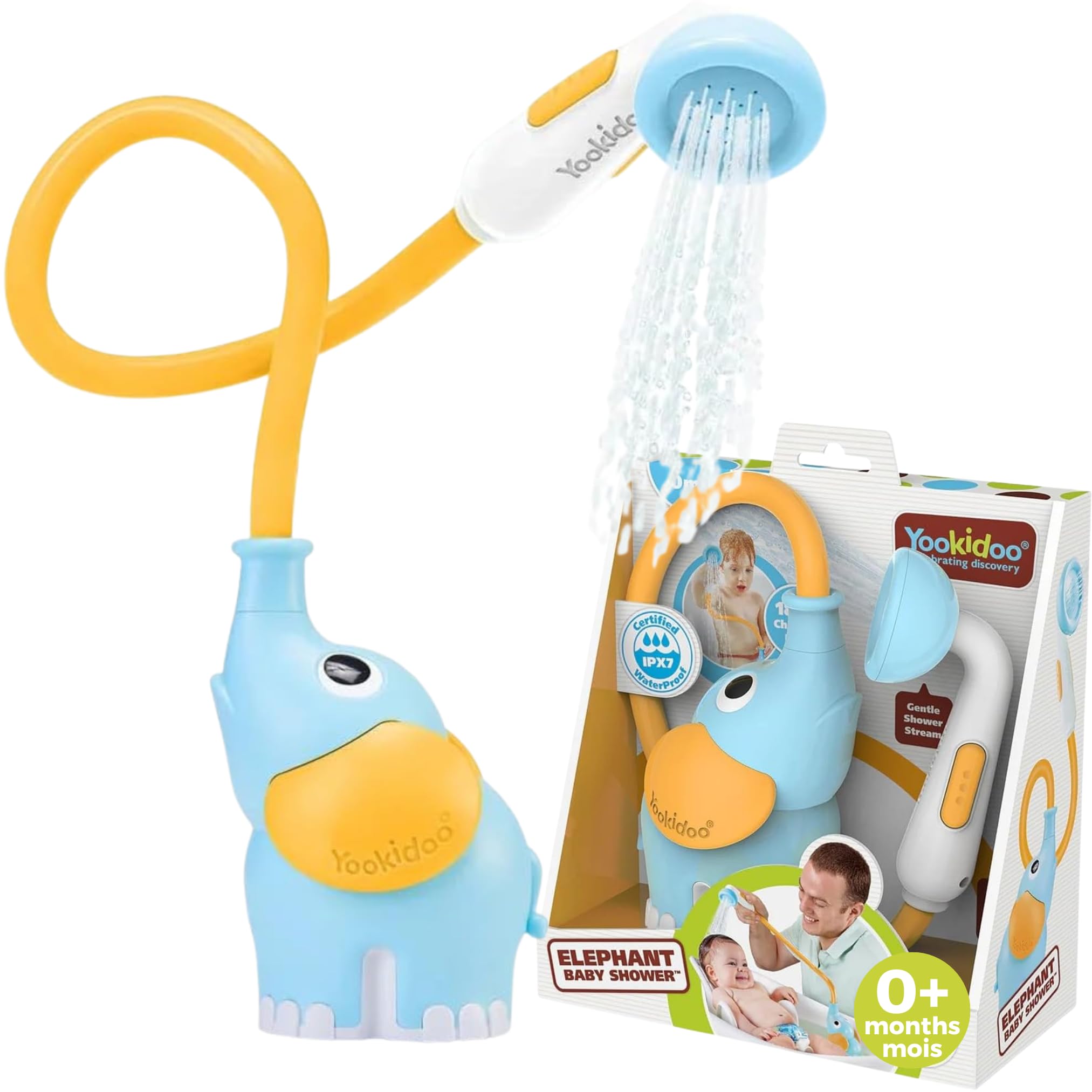 Ducha de baño elefante azul y naranja - Yookidoo