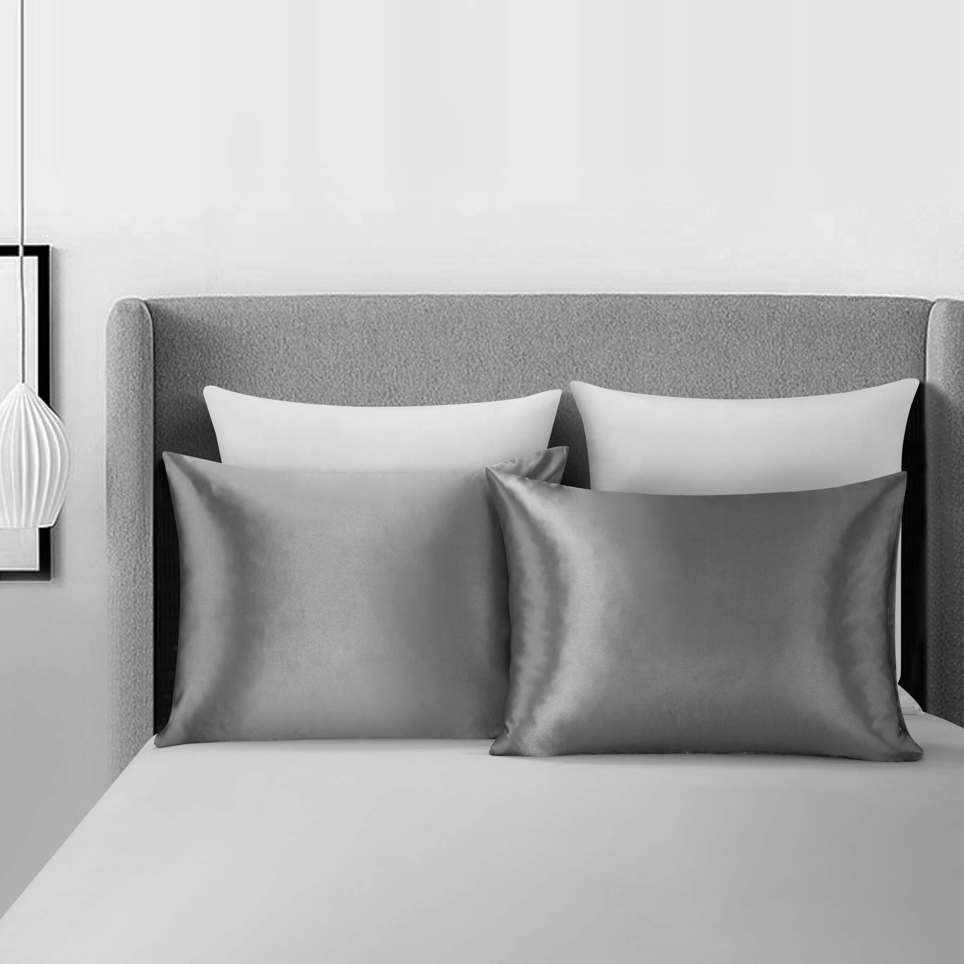Silky Luxury Satin Pillow Case for Hair & Facial Skin to prevent wrinkles Hidden Zipper (Grey, Standard(50x75cm) 2 Pk) - Image 2