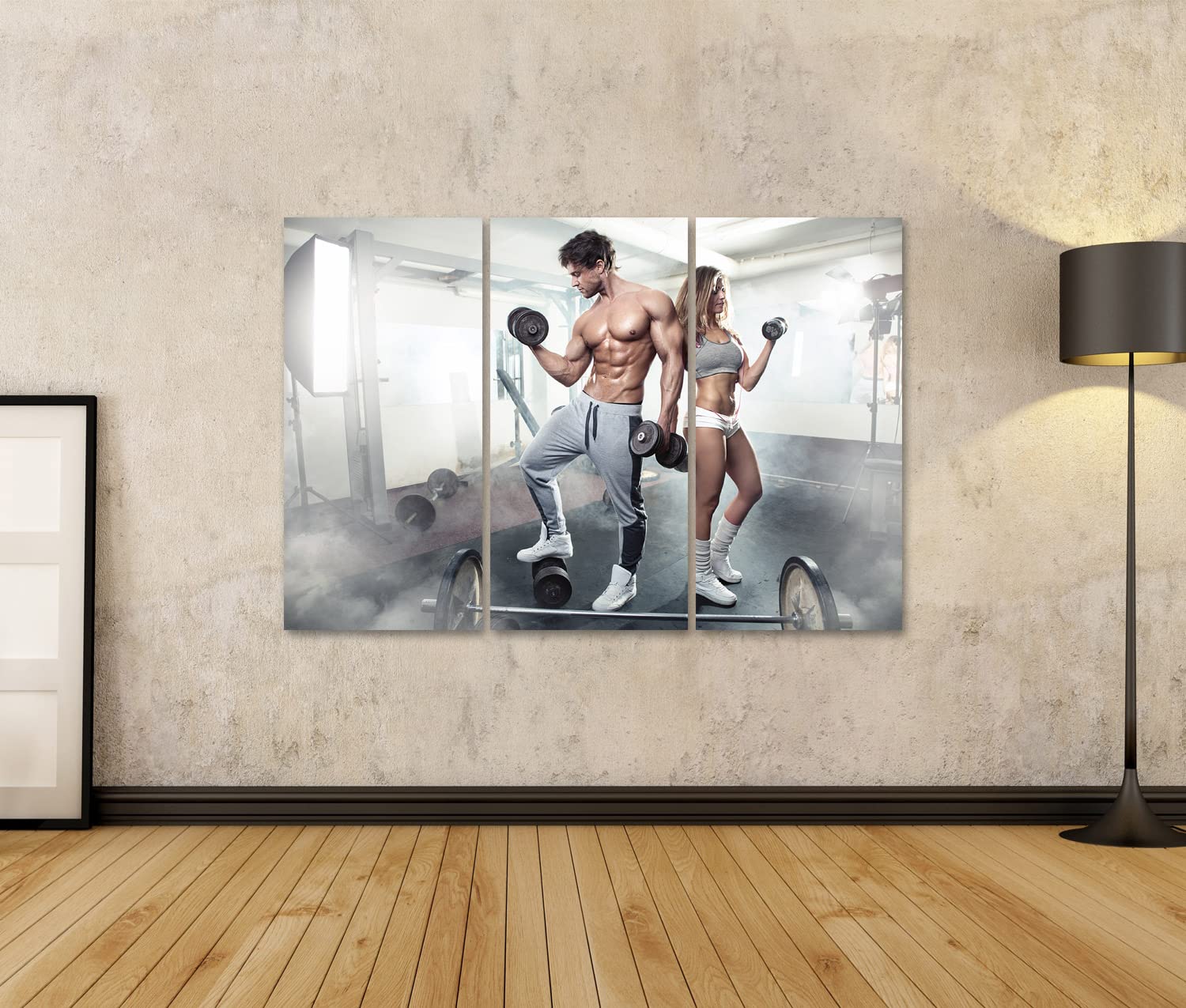 islandburner Prime Immagine su tela, bella giovane coppia sportiva allenata in palestra, immagini da parete, poster