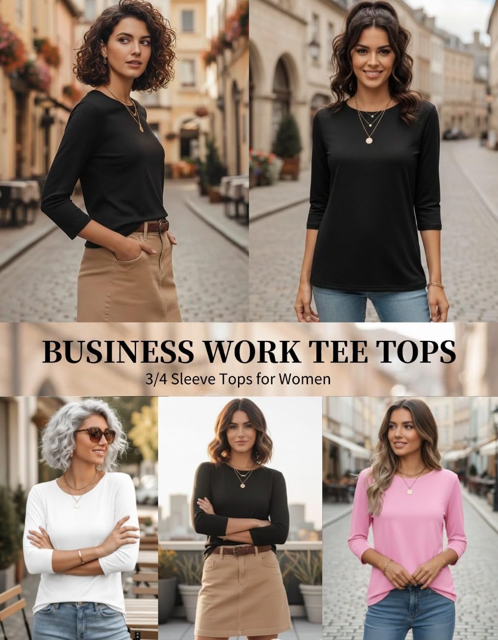 Zeagoo Women Tops 3 Pack 3/4 Sleeve Crewneck Cute Basics Tees Casual Fashion Spring Summer T Shirts Business Work Tee Top - Image 2