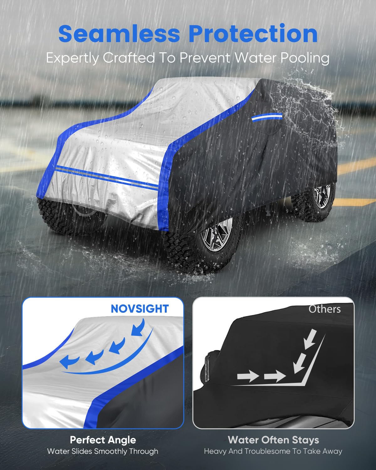NOVSIGHT Car Cover for Jeep Wrangler 2 Door 2007 2025 JK JKU JL JLU Waterproof All Weather Outdoor — view 4