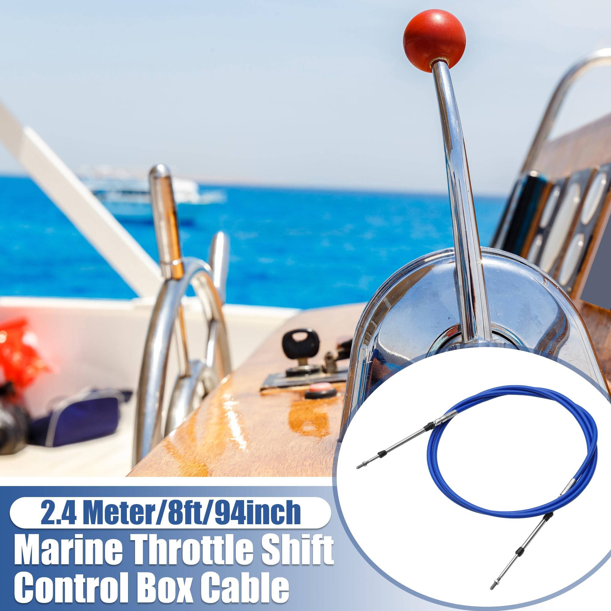 QUARKZMAN Cable De Control De Acelerador Y Cambio 2 Piezas Para Barcos | Azul, Plateado, Acero Inoxidable, Caucho, Rosca M5X0.8, Para Motores Fuera De Borda