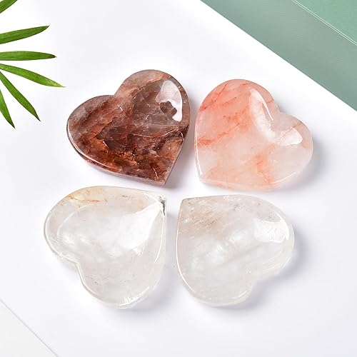 Miniatura 6 de JIC Gem Cuenco de cristal natural con forma de corazón de cuarzo hematoide rojo, piedra de cristal curativo, bandeja de joyería, decoración para el