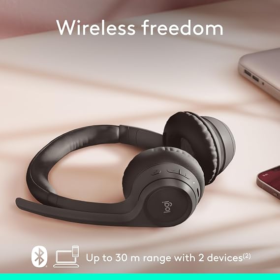 Logitech Zone 301 Wireless Bluetooth Headset with Noise-Canceling Microphone, Compatible with Windows, Mac, Chrome, Linux, iOS, iPadOS, Android Graphite