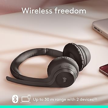 Logitech Zone 301 Wireless Bluetooth Headset with Noise-Canceling Microphone, Compatible with Windows, Mac, Chrome, Linux, iOS, iPadOS, Android Graphite
