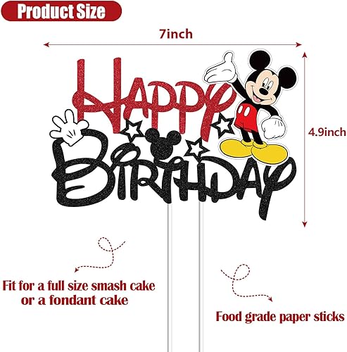 Miniatura 3 de Decoración para pastel de ratón, decoración de fiesta de cumpleaños de ratón, suministros de fiesta de cumpleaños de ratón con estrella y guantes