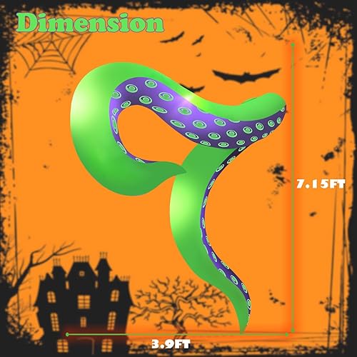 Miniatura 5 de Paquete de 2 tentáculos inflables de pulpo de Halloween, 7.2 pies, inflables gigantes de Halloween para exteriores, patas de pulpo, decoración