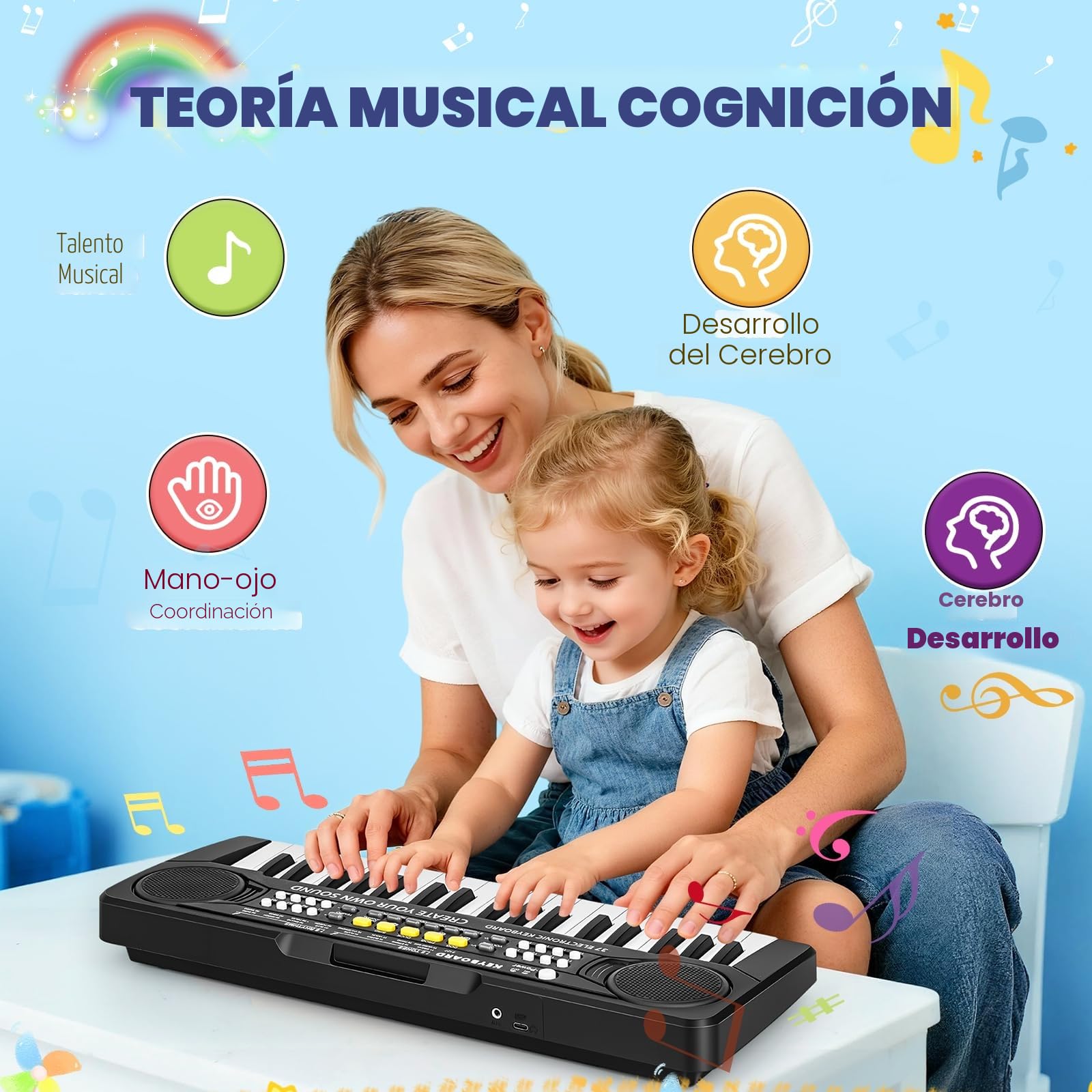 Piano Infantil Teclado Musical 37 Teclas con Micrófono,Multifunción Portátiles Piano Electrico Infantil Juguete, Organo Electronico Niños Educativa Regalo Piano para Niños 3 4 5 6 7 Años