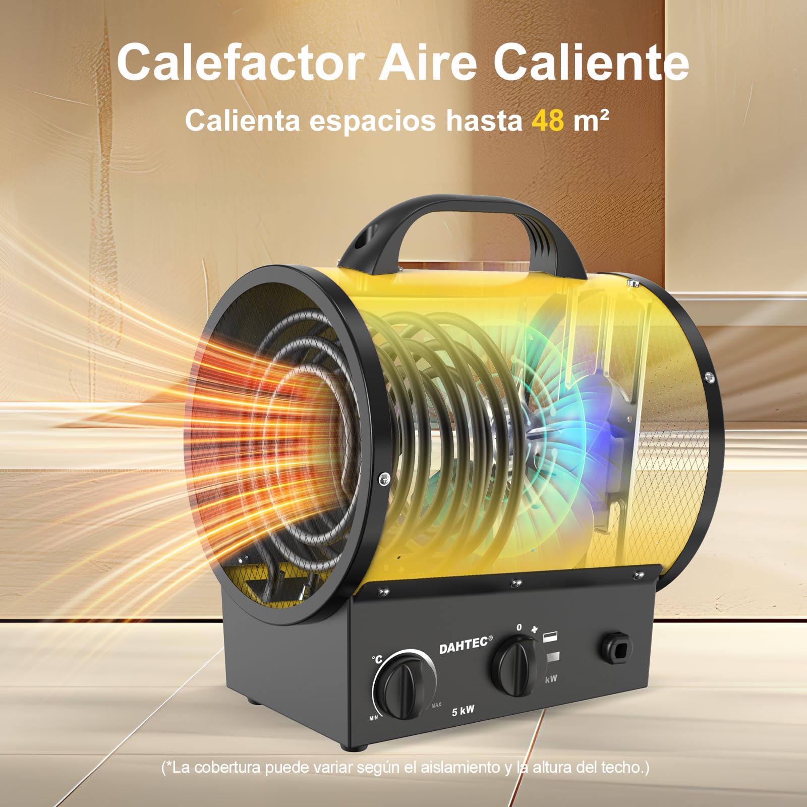 Calefactor 5000W - Calentador Electrico Portatil - Con Asa, Termostato y Protección Contra Sobrecalentamiento - Apto para Garajes, Tallers