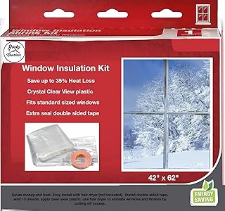 Rocky Mountain Goods Window Insulation Kit for Winter - 42” X 62”- Clear Sealer Plastic Winterizing Shrink Covering to Block Cold Air - Double Faced Tape - Saves 35% Heat Loss - Easy Install (1 Pack)