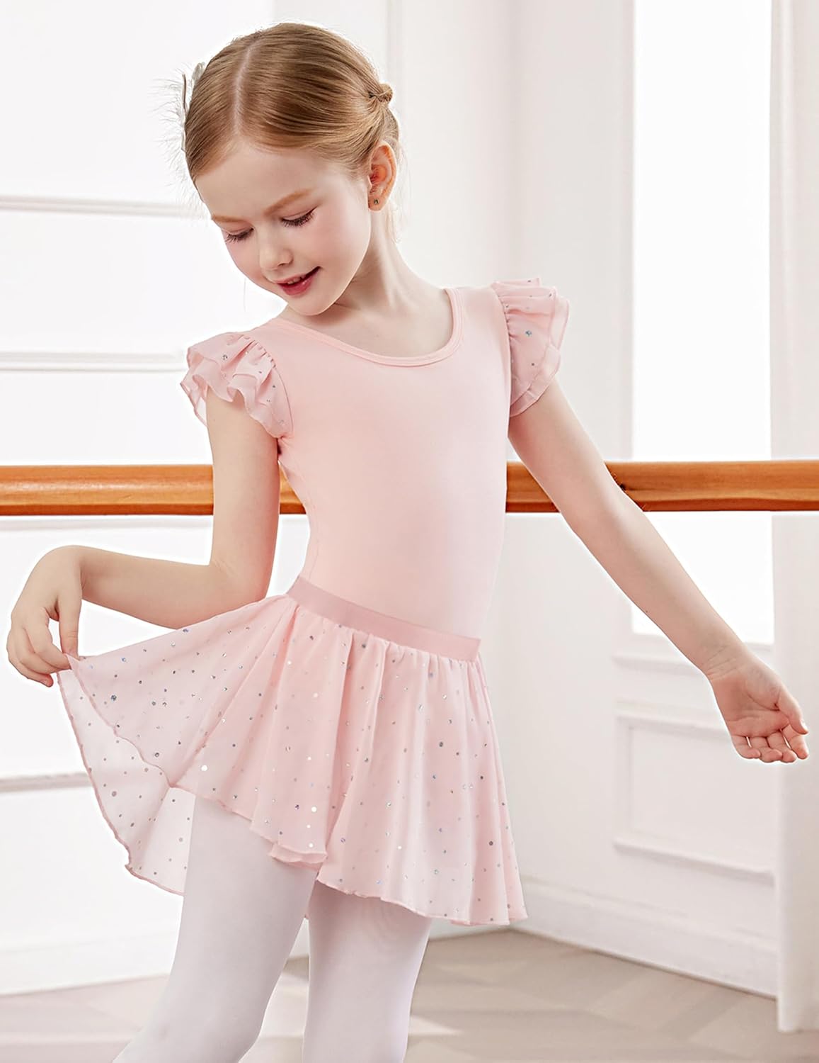 Zaclotre Ballet Leotards for Girls Toddler Ruffle Sleeve Crisscross Back Dance Dress Outfit with Removable Skirt Combo - Image 5