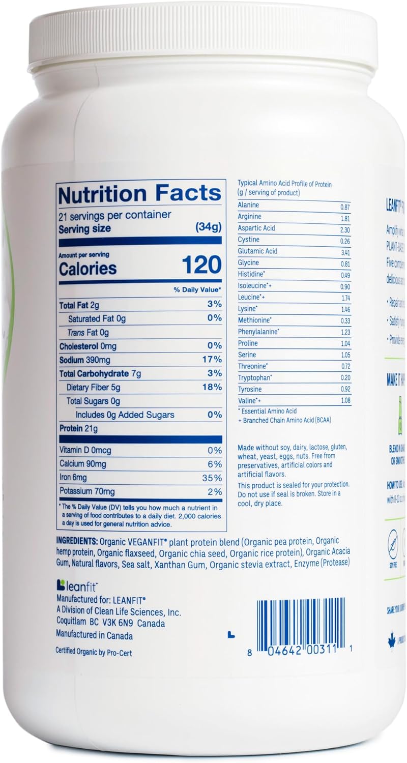 LeanFit Organic Plant-Based Protein Powder, Natural Vanilla Flavor - Vegan, USDA Organic Certified, Soy-Free, Gluten-Free, Dairy-Free, Sugar-Free, Non-GMO - 21g Protein, 19 Servings, 1.58 Pound Tub - Image 9