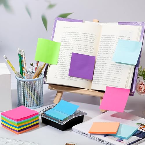 Miniatura 6 de Meanplan Paquete de 3 dispensadores adhesivos desplegables con base negra con 24 blocs de notas adhesivas de colores, almohadillas autoadhesivas de