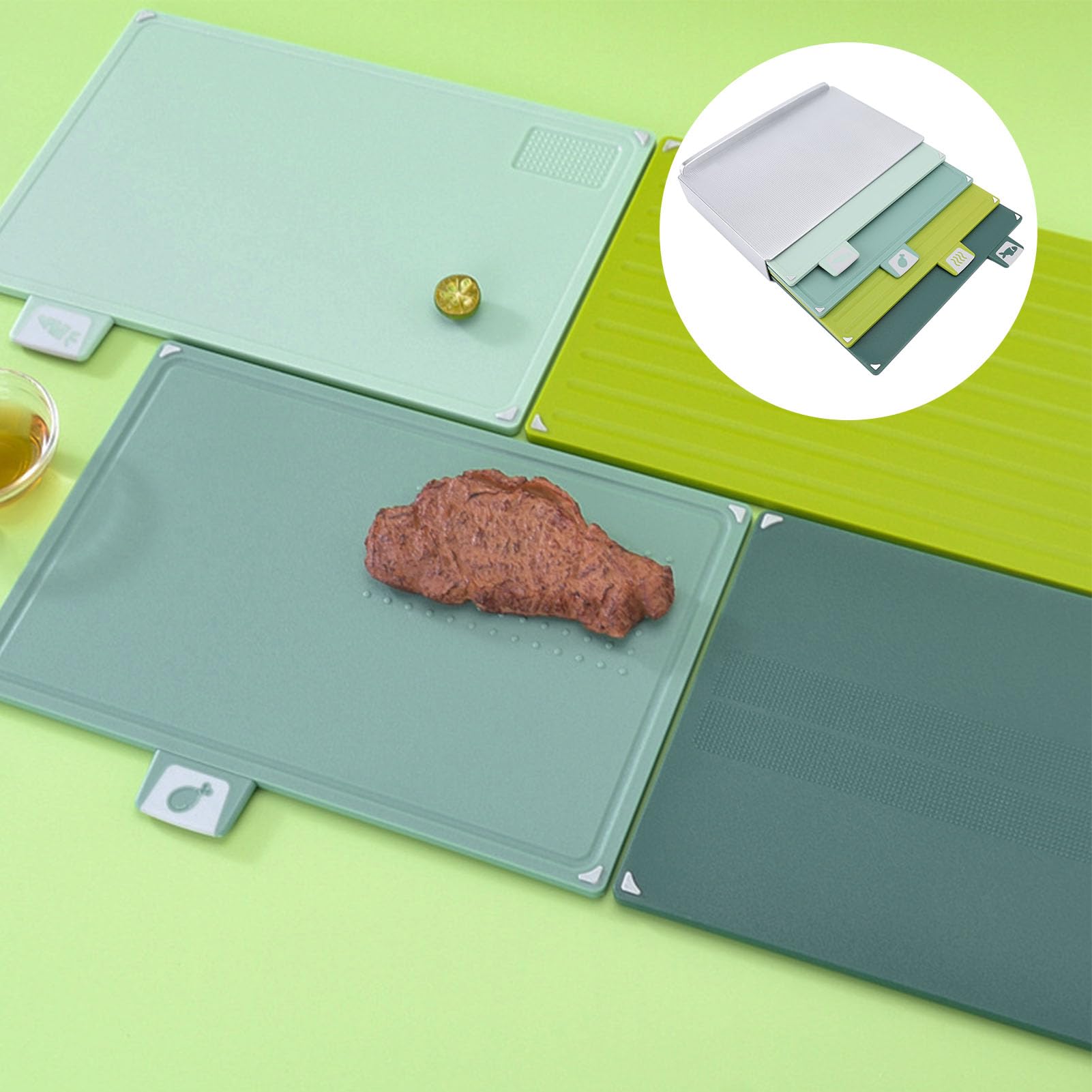 Deski do Krojenia z półką do Przechowywania Uniwersalna Klasyfikacja Zestaw Desek do Krojenia w Kuchni Plastikowe Ikony żywności i Stojak, Zmywalne w Zmywarce, Profesjonalne do