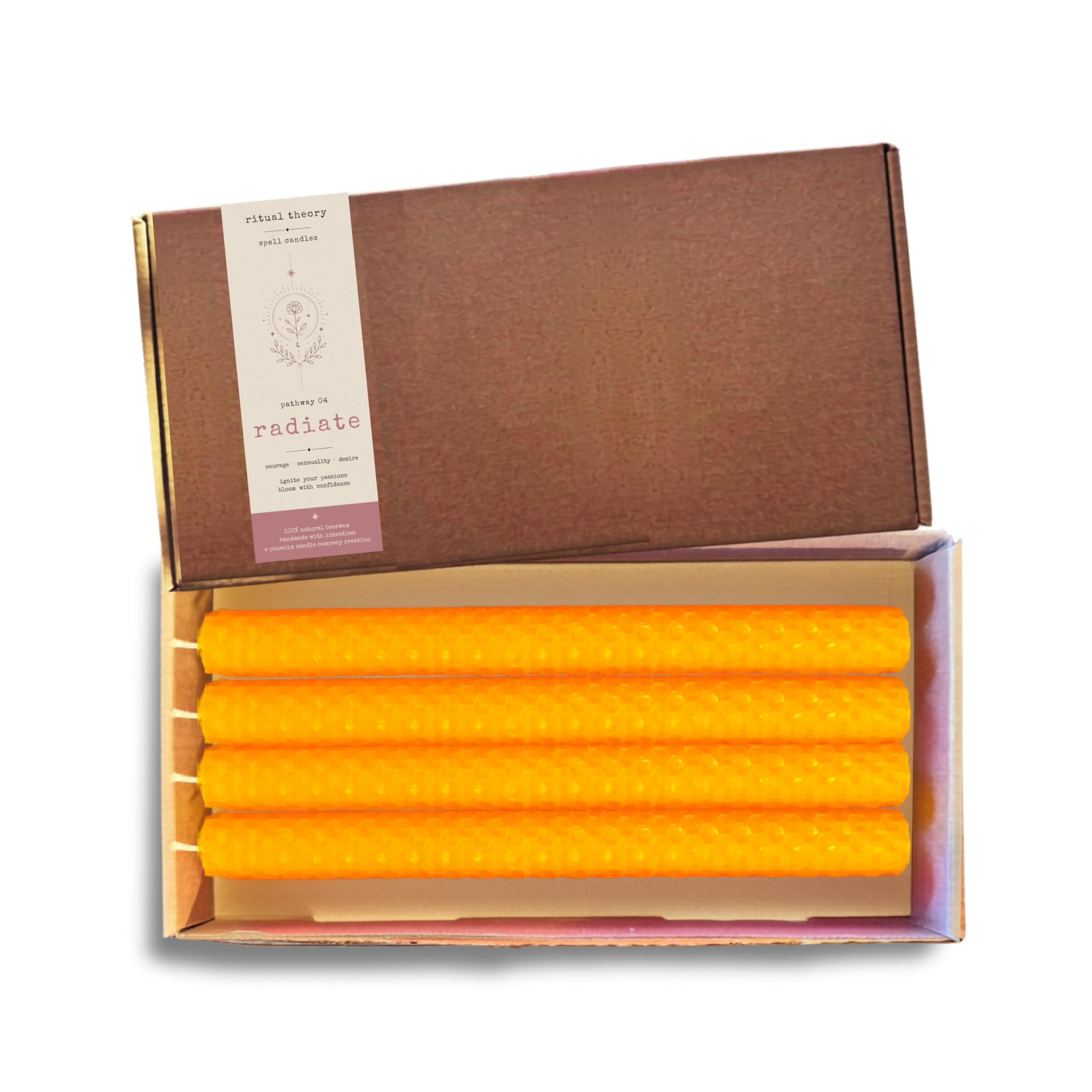 Phoenix Candle Company Hand Rolled Beeswax Spell Candles, Multicolour, for Witchcraft, Wicca, Ritual & Candle Magic (4, Tangerine, Large)