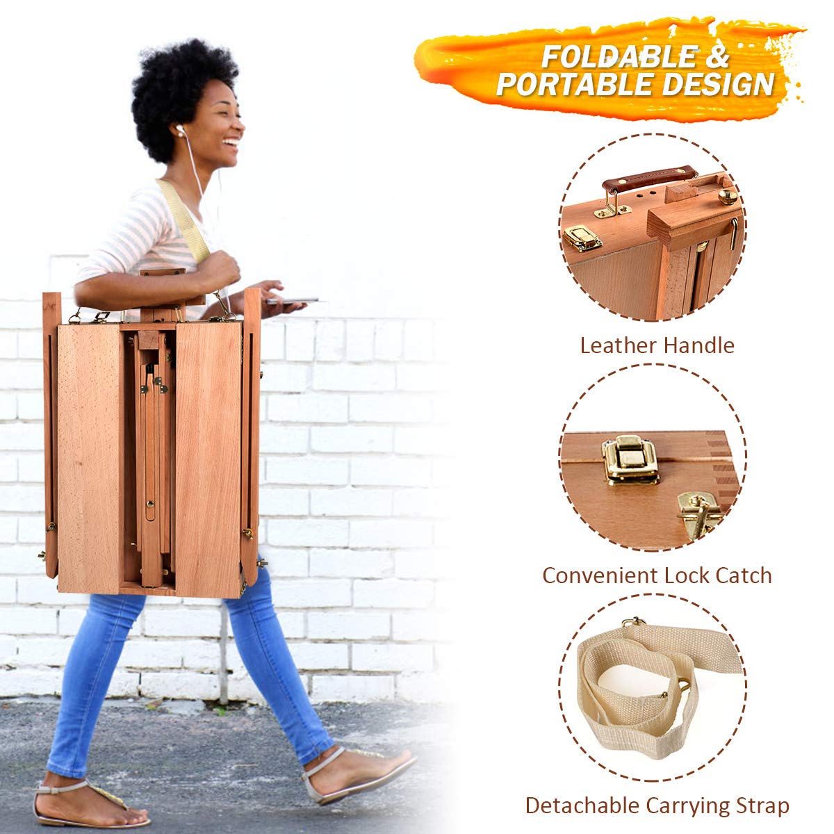 Amazon.co.jp: Costzon 木製フレンチイーゼル ポータブル折りたたみ