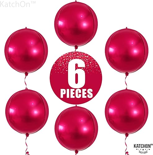 Miniatura 9 de KatchOn Juego de globos redondos grandes de aluminio, 22 pulgadas, paquete de 6, globos metálicos de color rosa intenso para decoraciones