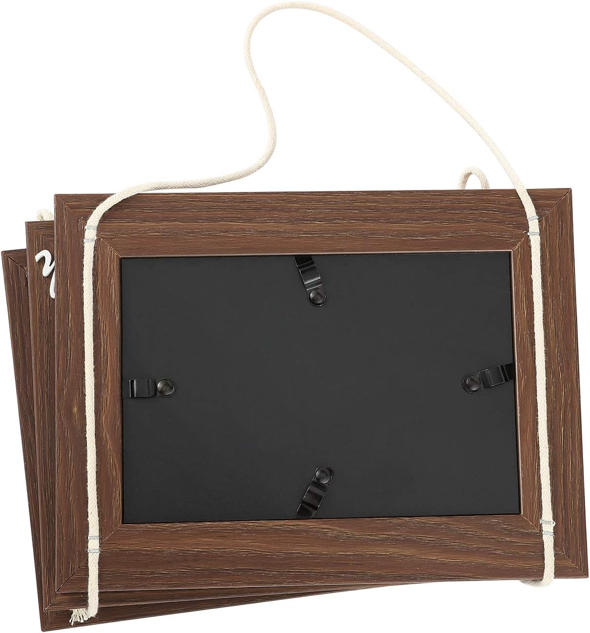 ONE WALL Hanging Picture Frames Vertical Wood Frames Set of 3 Display 4x6 Inch Photos on Hanging Rope, Rustic Solid Wood Photo Frame for Wall Decor, Brown