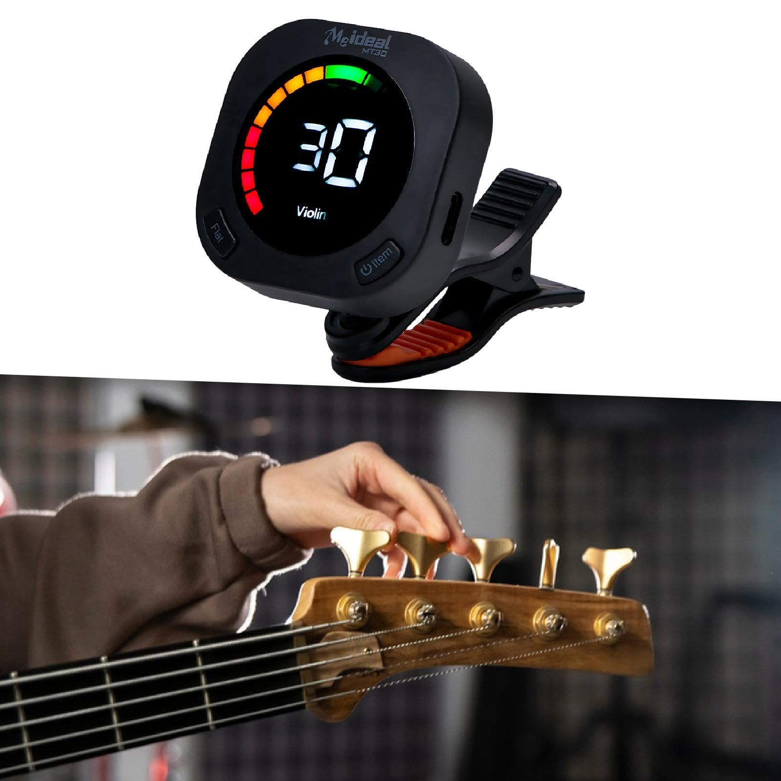 MagiDeal Accordatore per chitarra ricaricabile tramite USB, girevole a 360°, facile da usare, pratico accordatore a clip, accordatura rapida e precisa per, Nero