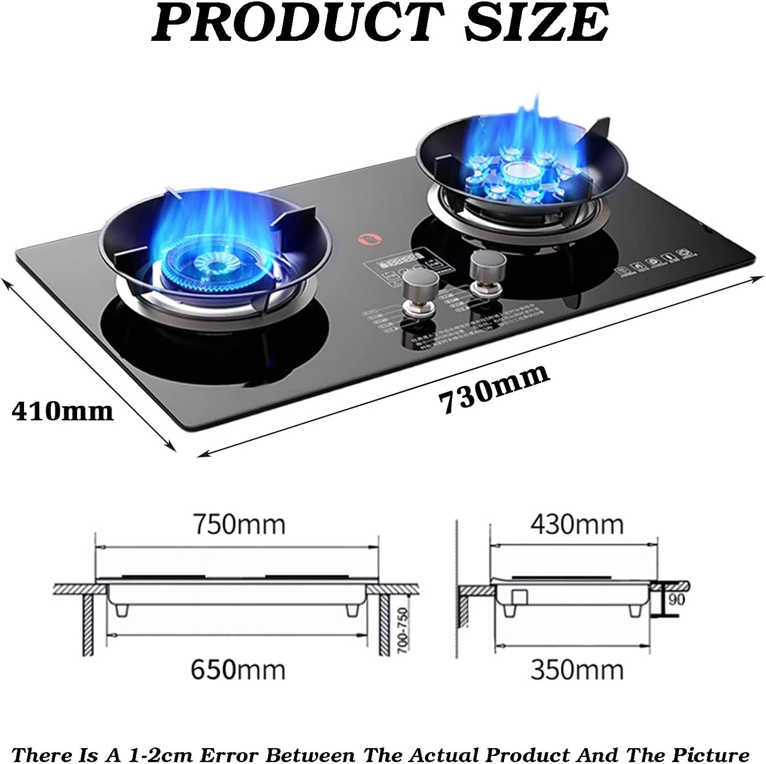 Gas Stove with 2 Burners,5.2kw 9-cavity High Fire Timer,Tempered Glass Countertop,Flameout Protection,NG/LPG Source Kit,for Kitchen(NG)