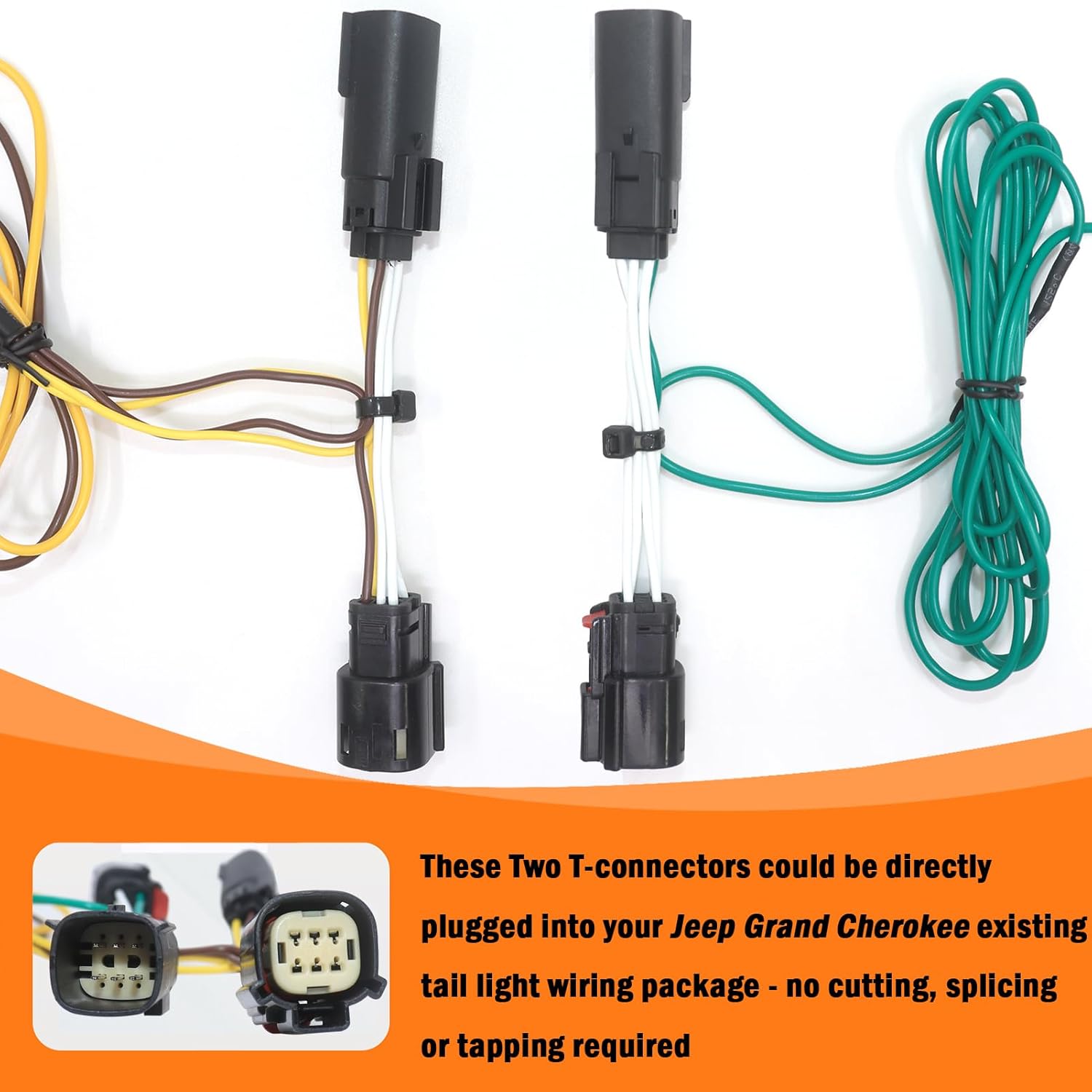 Custom Fit 4-Way Flat T-Connector Trailer Wiring Harness for Jeep Grand Cherokee L/WL/4XE Vehicle Side Towing Taillight Converter