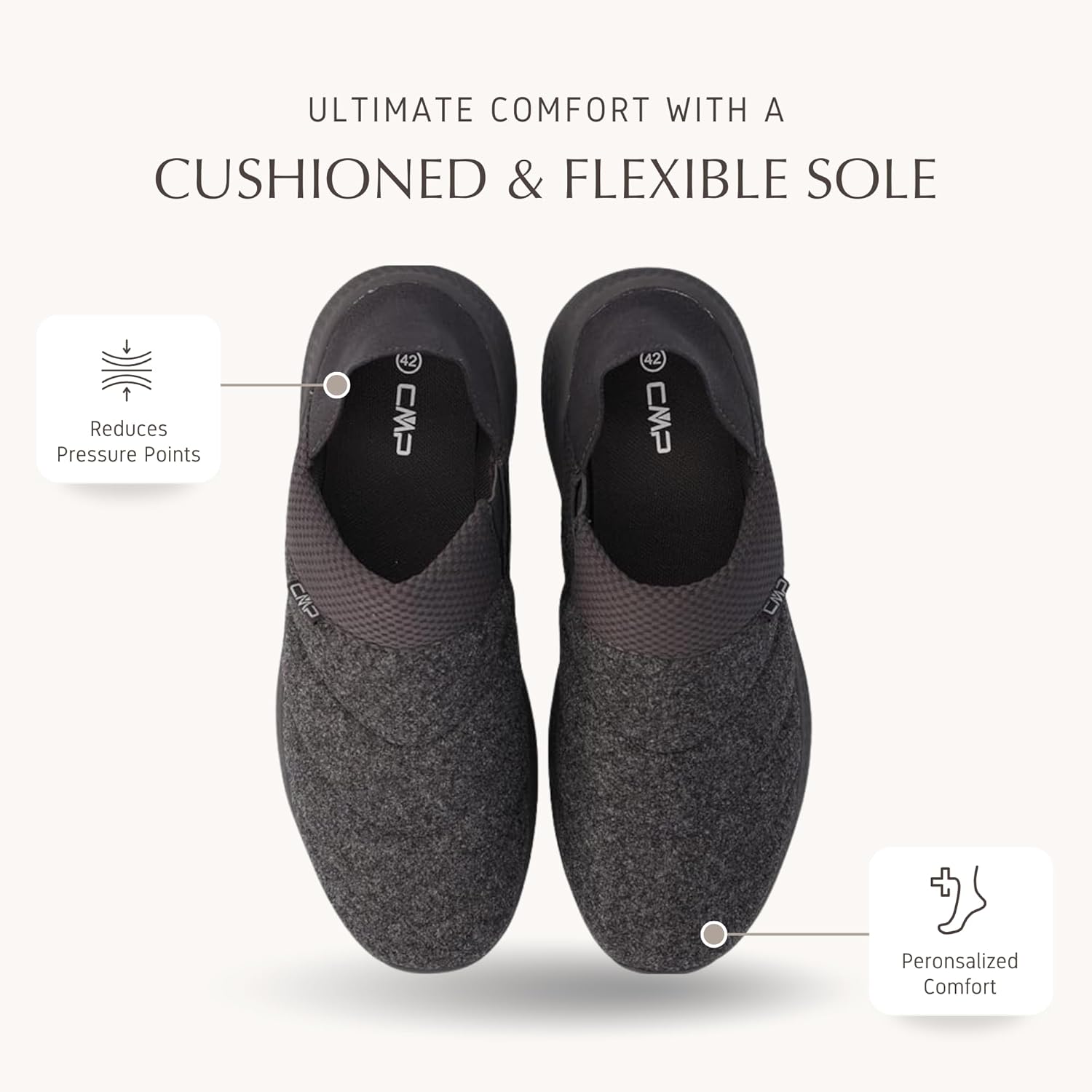 CMP SYNESYS Men’s Felt Indoor Slippers – 2 in 1 Convertible Slip-On Shoes with Fold Down Heel & EVA Sole – Stylish & Comfortable - Image 2