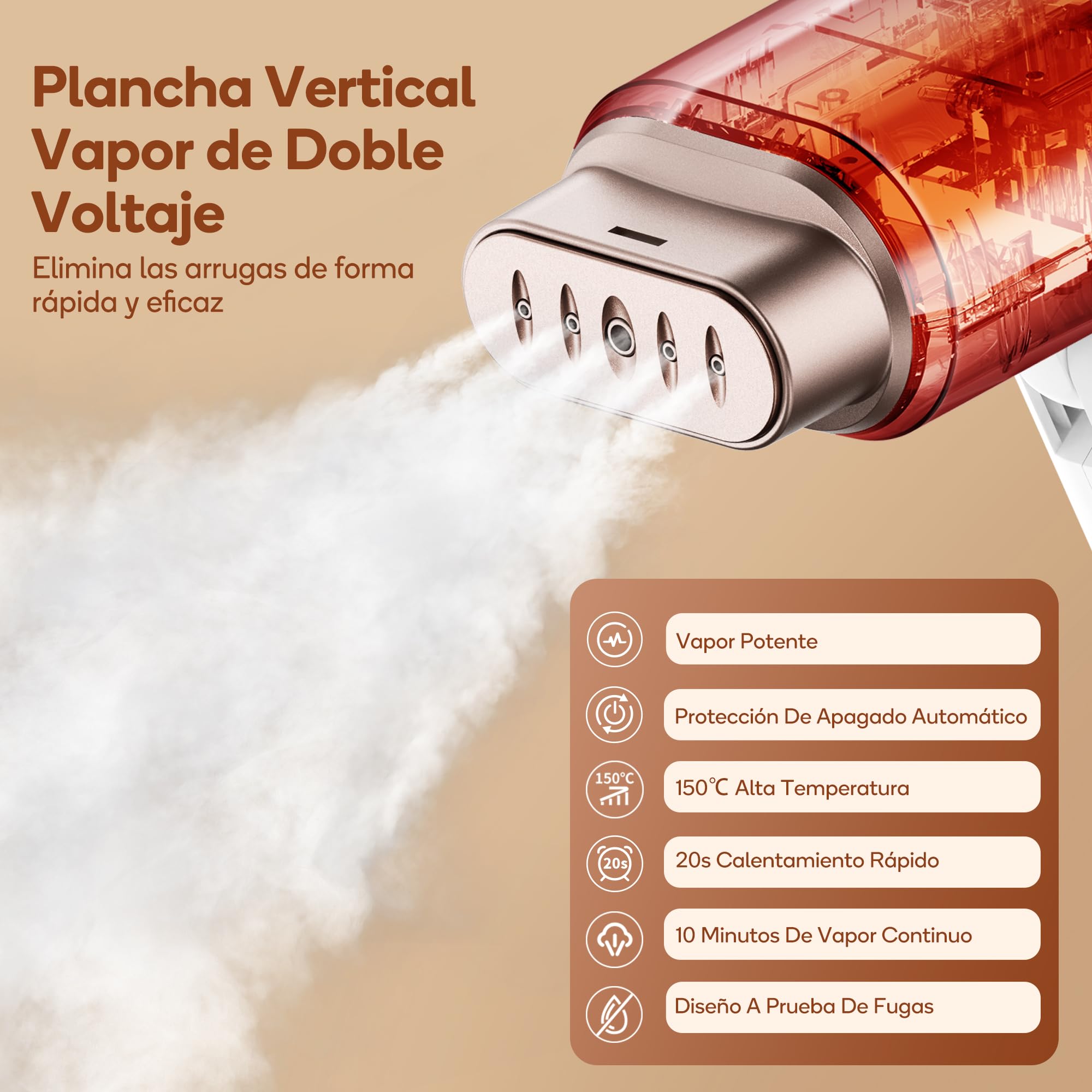 Newbealer Plancha Vertical Vapor, Plancha de Ropa Portátil Doble Voltaje 100V-240V para Viaje, 20s Calentamiento Rápido y Autoapagado, Tanque de Agua Removible de 180 ml