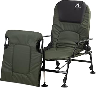 CampFeuer Silla de Pesca Plegable 2 en 1 Camuflaje Verde Oliva | Silla de Camping Regulable en Altura y Tumbona de Pesca | Silla de Viaje, para Camping, Acampada | Silla Plegable con Reposapiés