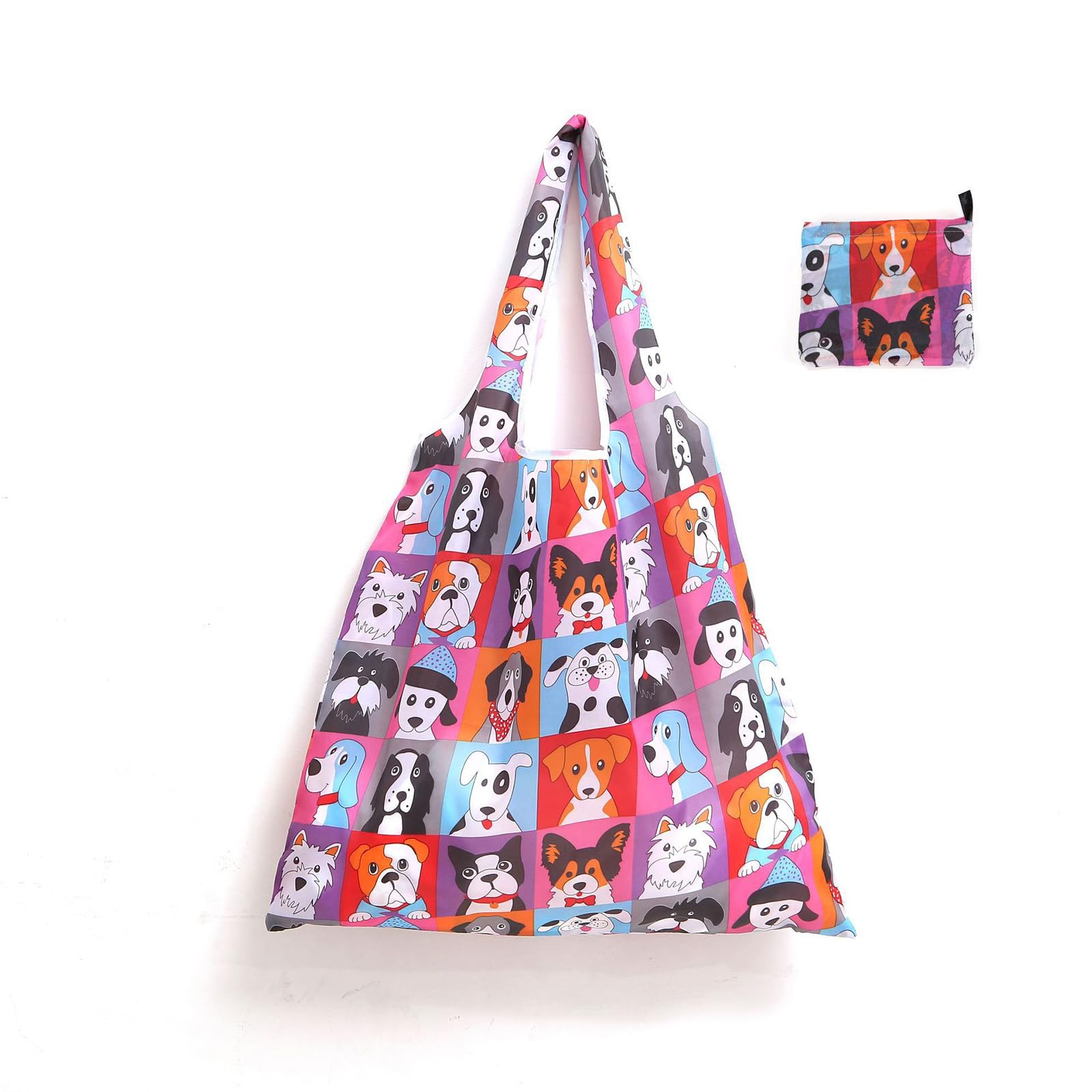 Foldable Reusable Shopping Bag, Waterproof Eco-Friendly Cat Print Tote, Large, Multicolour, Polyester, Spring/Summer, Women's Everyday Use