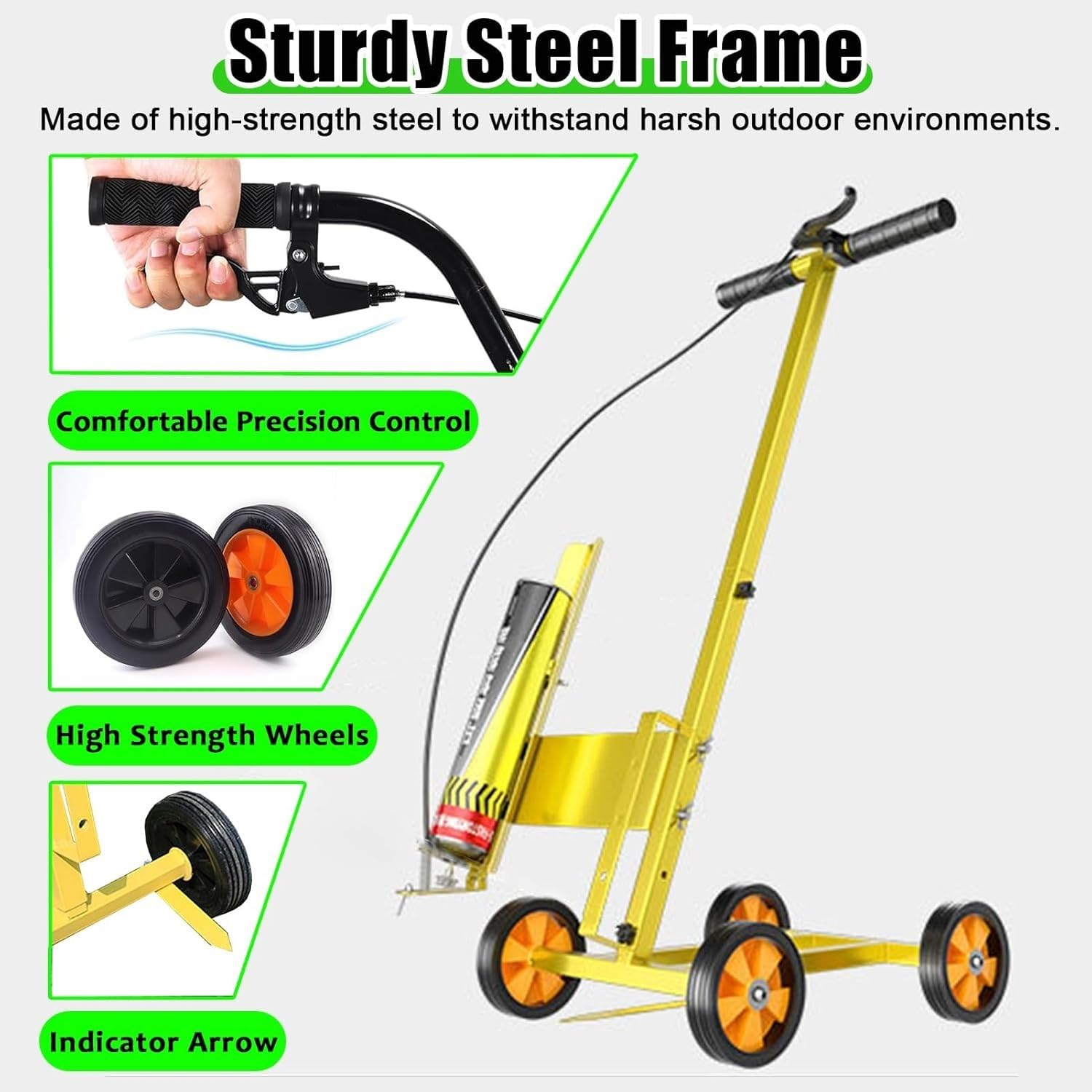 Machine de Traçage de Lignes à Pousser avec Roues – Marqueur de Ligne à Peinture Aérosol Réglable pour Terrains de Sport, Parkings, Routes & Entrepôts – Applicateur Durable