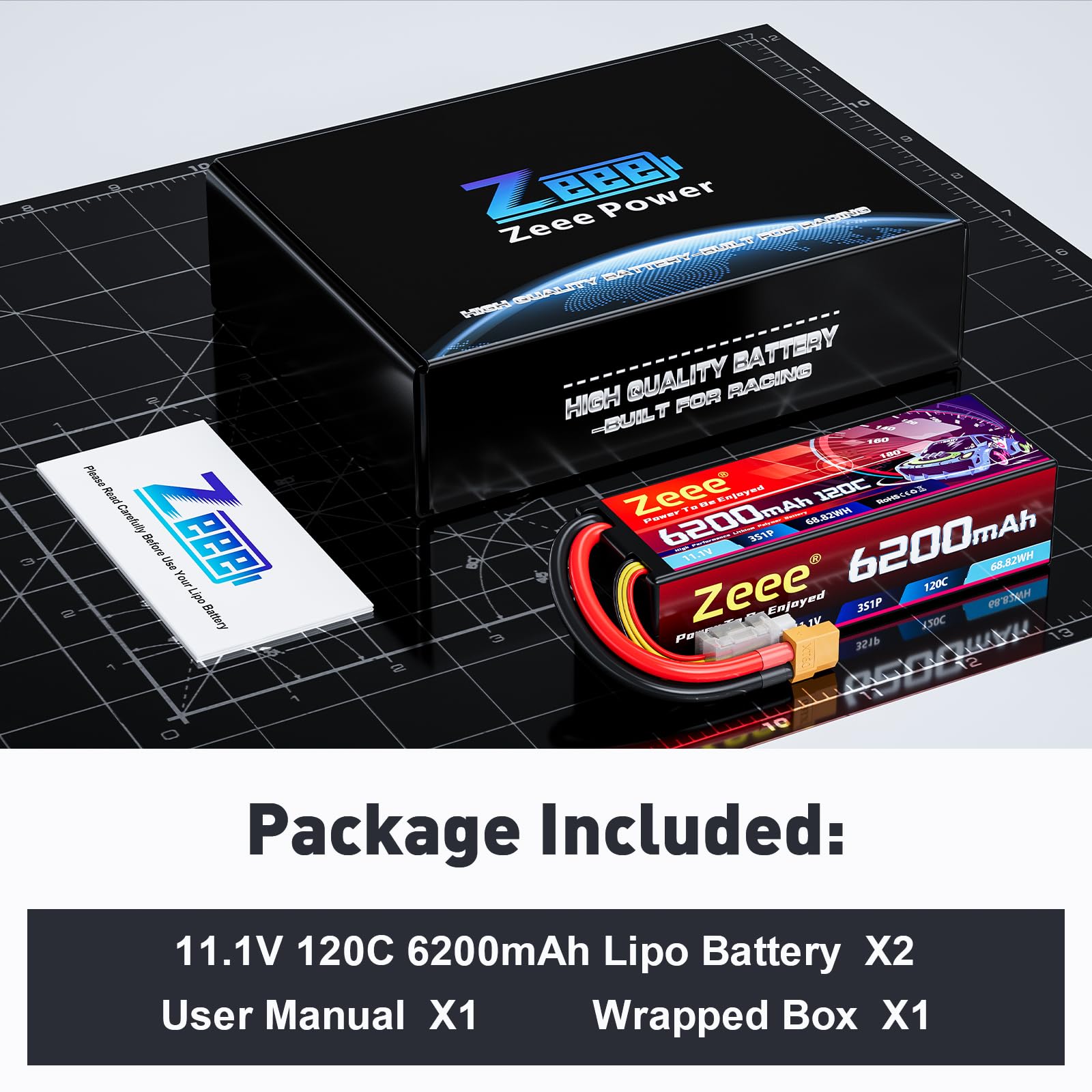 Zeee 3S Lipo Akku 6200mAh 11,1V 120C Hartschalen mit XT60 Stecker(2Stück) | RC Batterie für Fahrzeuge im Maßstab 1/8 bis 1/10 RC-Autos Tanklastwagen Rennmodelle