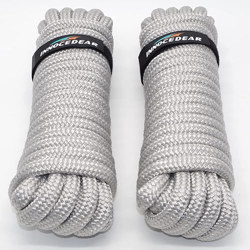 Paquete de 2 líneas de muelle grises de alta calidad, 152535 pies con ojal. Línea de muelle de nailon trenzado doblelíneas de amarre. Cuerdas para