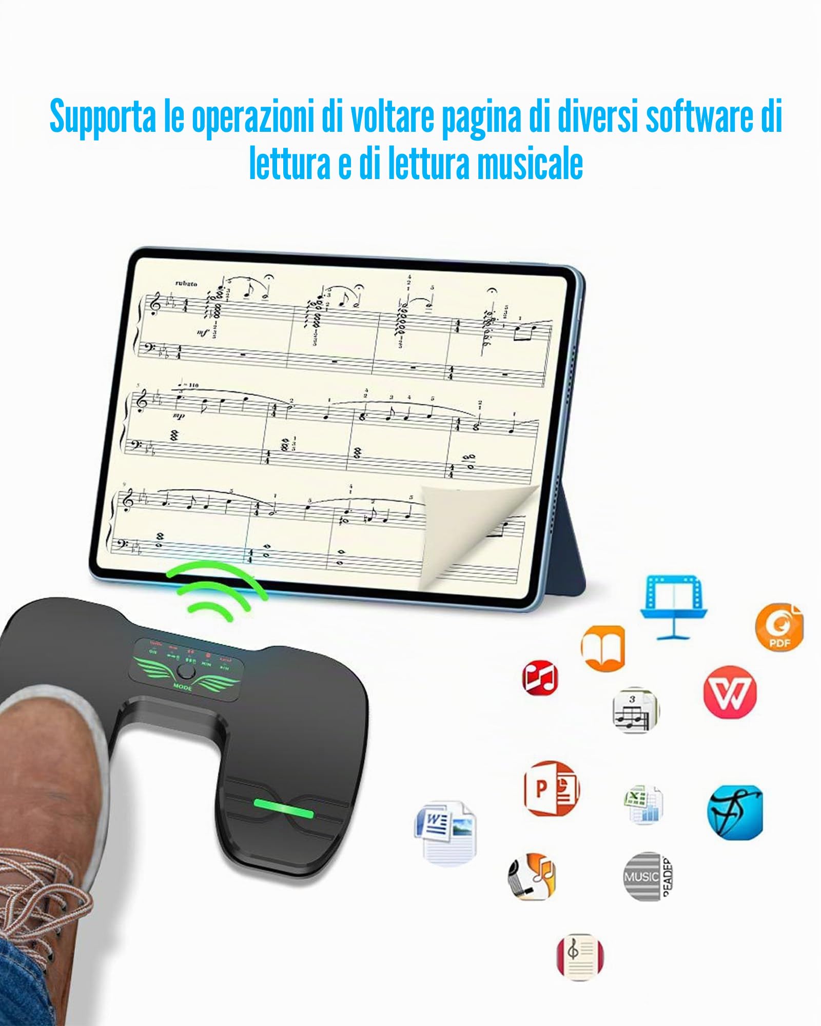 Pedale Bluetooth: interruttore Bluetooth ricaricabile per controllo di lettura musicale su tablet e smartphone